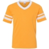 Custom Youth V-Neck Jersey with Striped Sleeves Gold/ White