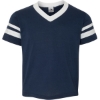Custom Youth V-Neck Jersey with Striped Sleeves Navy/ White