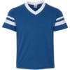 Custom Youth V-Neck Jersey with Striped Sleeves Royal/ White