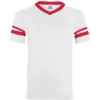 Custom Youth V-Neck Jersey with Striped Sleeves White/ Red