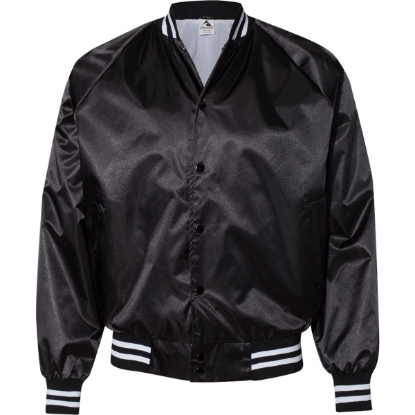 Custom Unisex Satin Baseball Jacket Striped Trim Black/ White