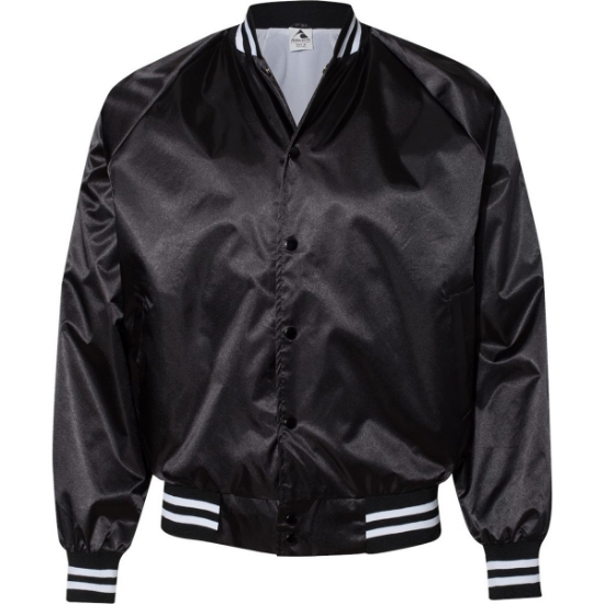 Custom Unisex Satin Baseball Jacket Striped Trim Black/ White