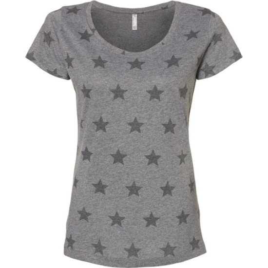Custom Womens Star Print Scoop Neck Tee Granite Heather Star