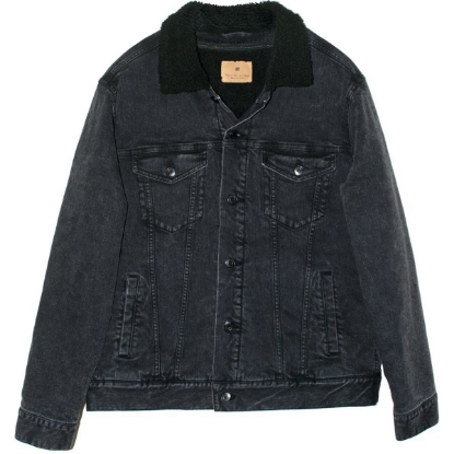 Custom Unisex Sherpa-Lined Denim Jacket Black Denim/ Black