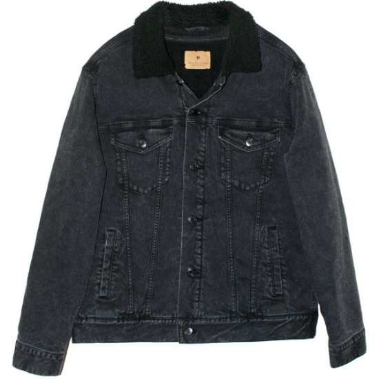 Custom Unisex Sherpa-Lined Denim Jacket Black Denim/ Black