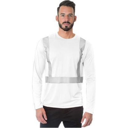 Custom Mens USA-Made Hi-Visibility Long Sleeve Performance T-Shirt White