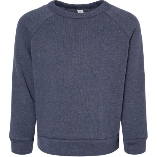 Custom Toddler Sponge Fleece Raglan Crewneck Sweatshirt Heather Navy