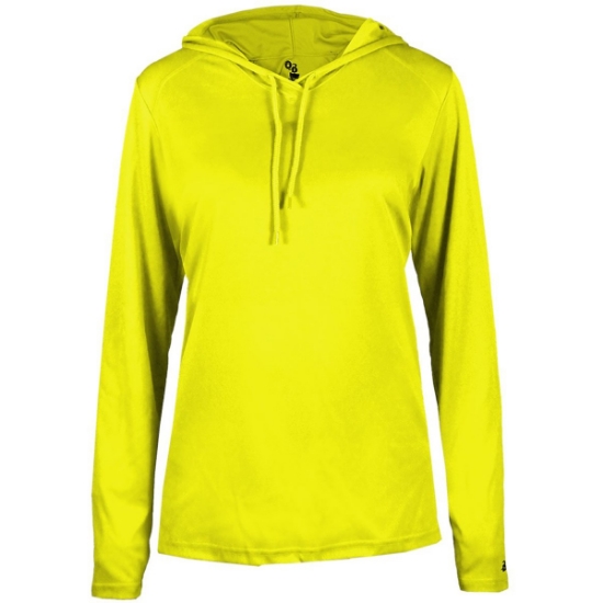Custom Womens B-Core Long Sleeve Hooded T-Shirt Safety Yellow