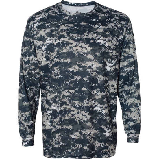 Custom Mens Digital Camo Long Sleeve T-Shirt Navy Digital