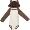 Custom Infant Fine Jersey Character Hooded Long Sleeve Bodysuit with Ears Natural/ Brown