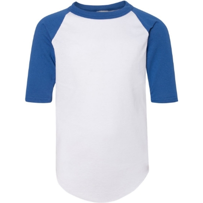 Custom Youth Three-Quarter Sleeve Baseball Jersey White/ Royal