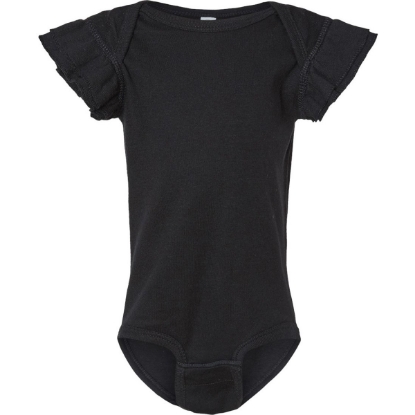 Custom Infant Flutter Sleeve Baby Rib Bodysuit Black