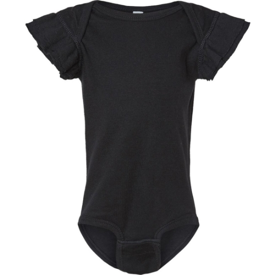 Custom Infant Flutter Sleeve Baby Rib Bodysuit Black