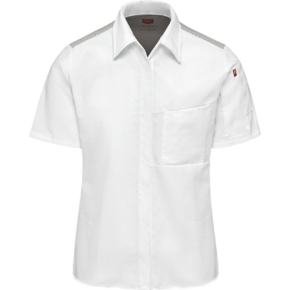 Custom Womens Poplin Airflow Cook Shirt with OilBlok White/ Grey