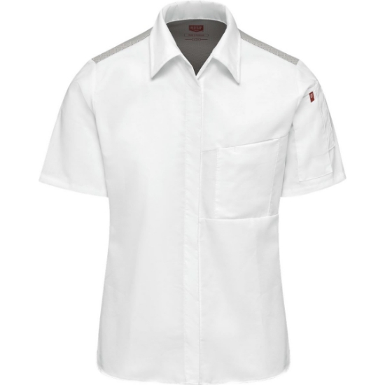 Custom Womens Poplin Airflow Cook Shirt with OilBlok White/ Grey
