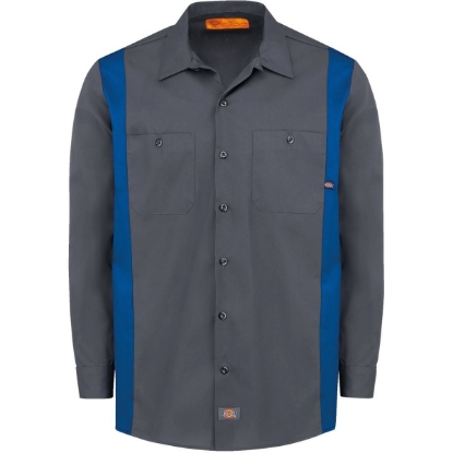 Custom Mens Industrial Colorblocked Long Sleeve Shirt Charcoal/ Royal Blue