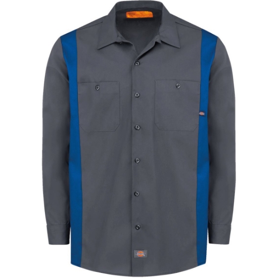 Custom Mens Industrial Colorblocked Long Sleeve Shirt Charcoal/ Royal Blue