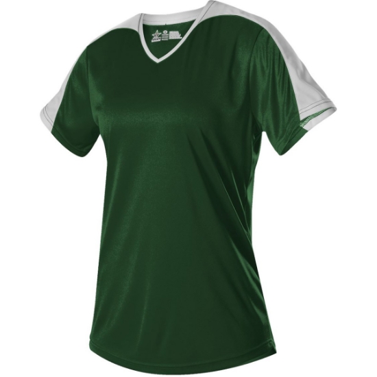 Custom Girls V-Neck Fastpitch Jersey Forest/ White