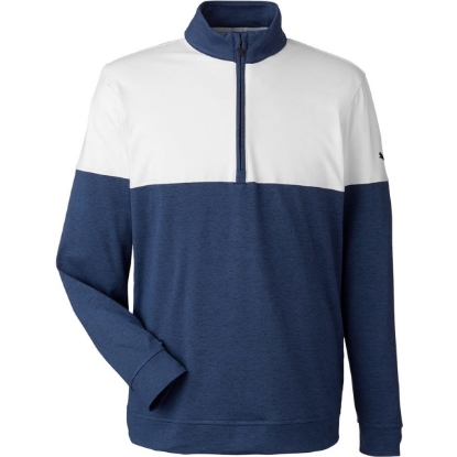 Custom Mens Cloudspun Warm Up Quarter-Zip Pullover Peacoat/ Bright White