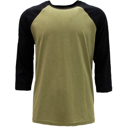 Custom Unisex CVC Three-Quarter Sleeve Raglan T-Shirt Black/ Olive