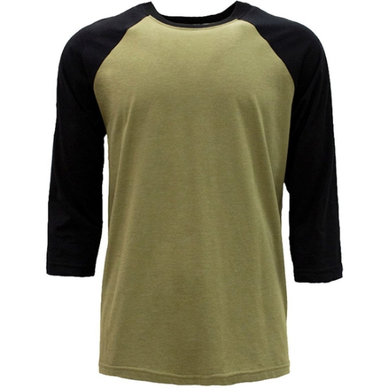 Custom Unisex CVC Three-Quarter Sleeve Raglan T-Shirt Black/ Olive