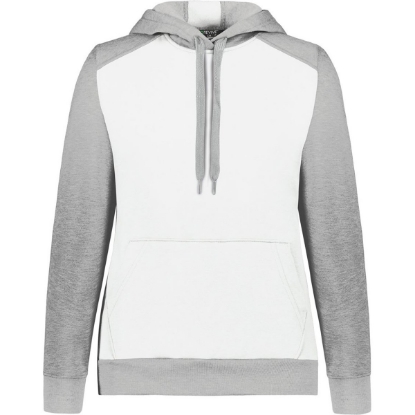Custom Womens Eco Revive™ Three-Season Triblend Fleece Hooded Sweatshirt White/ Grey Heather