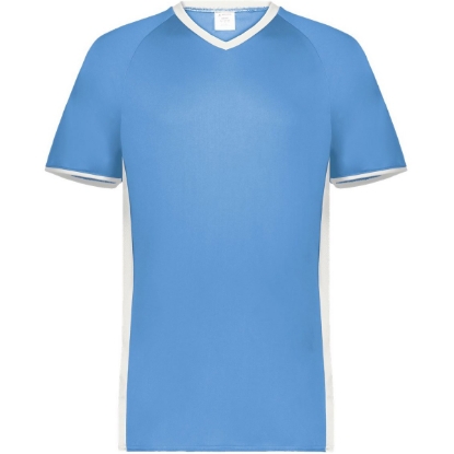 Custom Youth Cutter V-Neck Jersey Columbia Blue/ White
