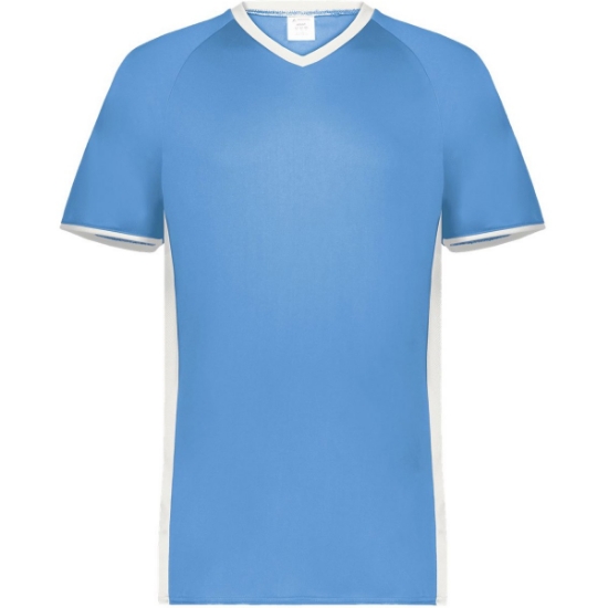 Custom Youth Cutter V-Neck Jersey Columbia Blue/ White