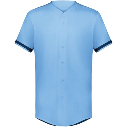 Custom Unisex Full Button Baseball Jersey Columbia Blue/ Navy