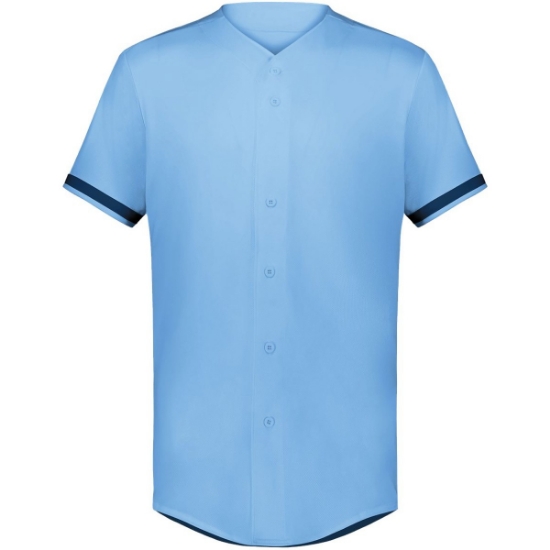 Custom Unisex Full Button Baseball Jersey Columbia Blue/ Navy