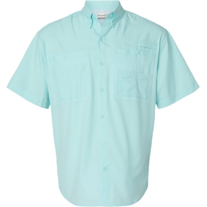 Custom Mens Hatteras Performance Short Sleeve Fishing Shirt Aqua Blue