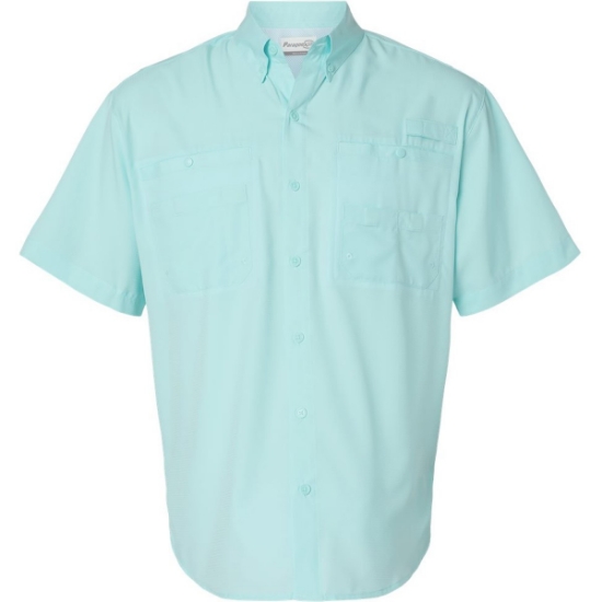 Custom Mens Hatteras Performance Short Sleeve Fishing Shirt Aqua Blue