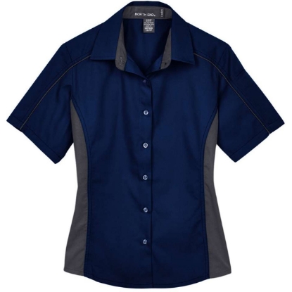 Custom Womens Fuse Colorbloack Twill Short Sleeve Shirt Classic Navy/ Carbon