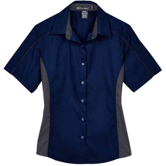 Custom Womens Fuse Colorbloack Twill Short Sleeve Shirt Classic Navy/ Carbon