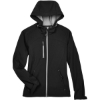 Custom Womens Prospect Two-Layer Fleece Bonded Soft Shell Hooded Jacket Black