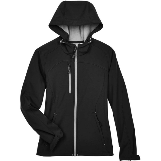 Custom Womens Prospect Two-Layer Fleece Bonded Soft Shell Hooded Jacket Black