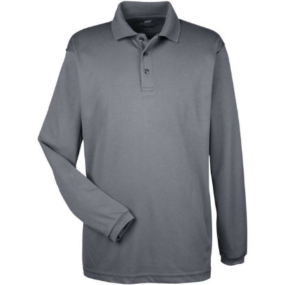 Custom Mens Cool & Dry Long Sleeve Mesh Piqué Polo Charcoal