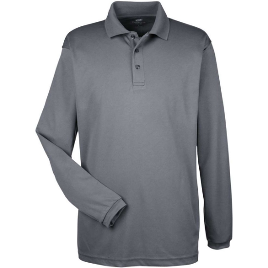 Custom Mens Cool & Dry Long Sleeve Mesh Piqué Polo Charcoal