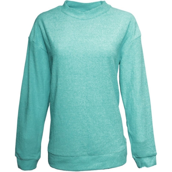 Custom Womens Weekend Terry Mock Neck Pullover Turquoise