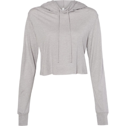 Custom Women’s Triblend Crop Long Sleeve Hoodie Tee Athletic Grey Triblend