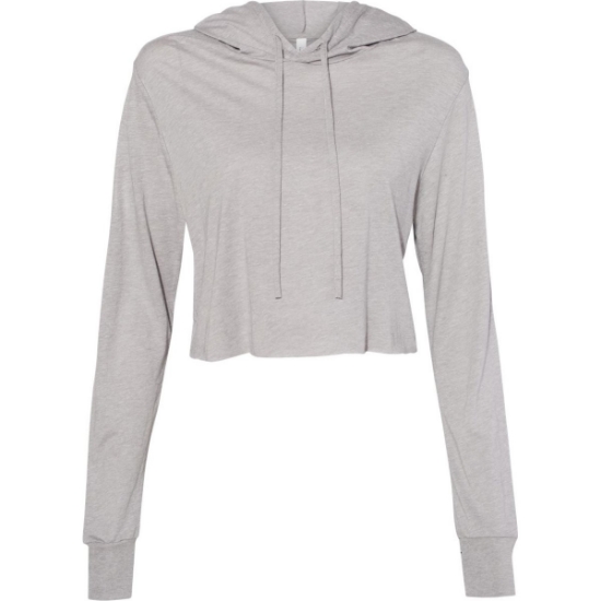 Custom Women’s Triblend Crop Long Sleeve Hoodie Tee Athletic Grey Triblend