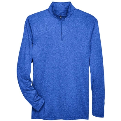Custom Mens Cool & Dry Heathered Performance Quarter-Zip Pullover Royal Heather