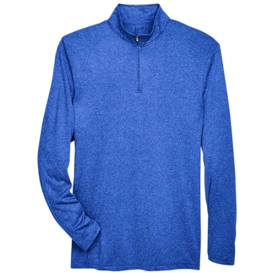 Custom Mens Cool & Dry Heathered Performance Quarter-Zip Pullover Royal Heather