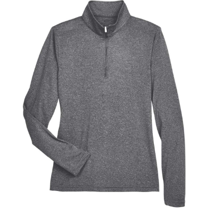 Custom Womens Cool & Dry Heathered Performance Quarter-Zip Pullover Black Heather