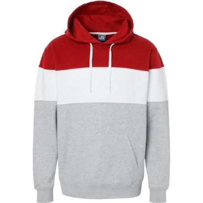 Custom Mens Varsity Fleece Colorblocked Hooded Sweatshirt Red/ Oxford