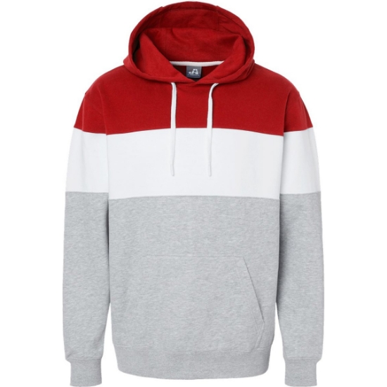 Custom Mens Varsity Fleece Colorblocked Hooded Sweatshirt Red/ Oxford