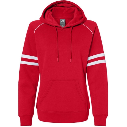 Custom Womens Varsity Fleece Piped Hooded Sweatshirt Red