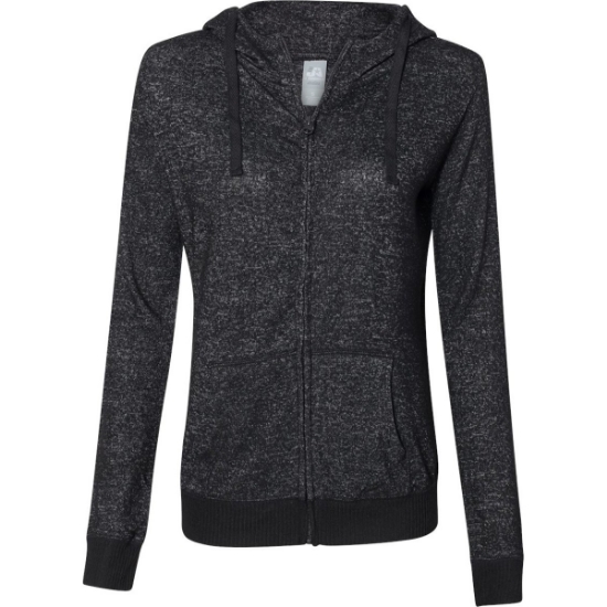 Custom Women’s Cozy Jersey Hooded Full-Zip Black