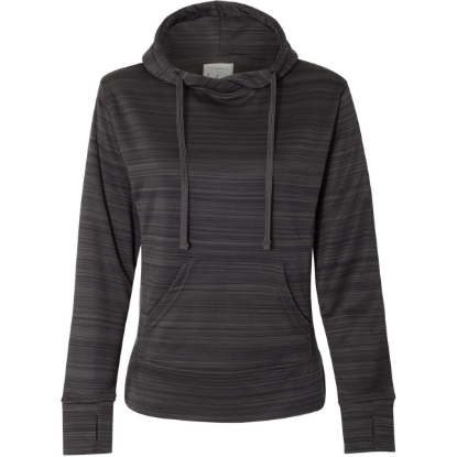 Custom Womens Odyssey Striped Performance Fleece Lapover Hooded Sweatshirt Granite