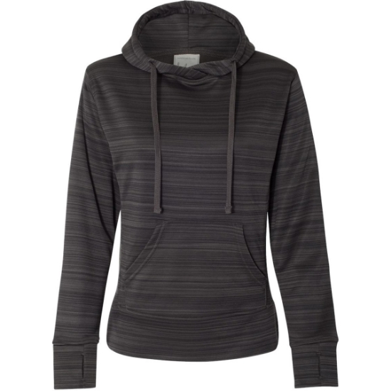 Custom Womens Odyssey Striped Performance Fleece Lapover Hooded Sweatshirt Granite